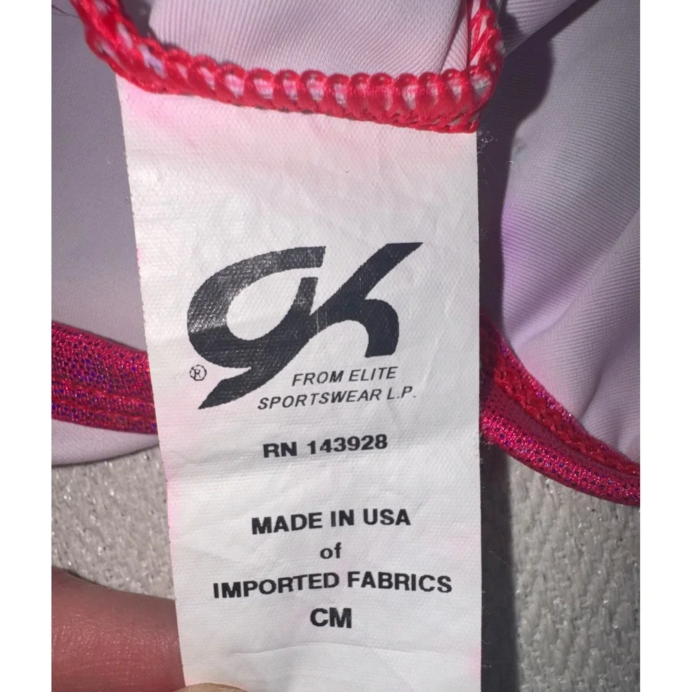 GK Elite Girls Gymnastics Leotard Pink White Ombre Rhinestone Sparkle Size CM